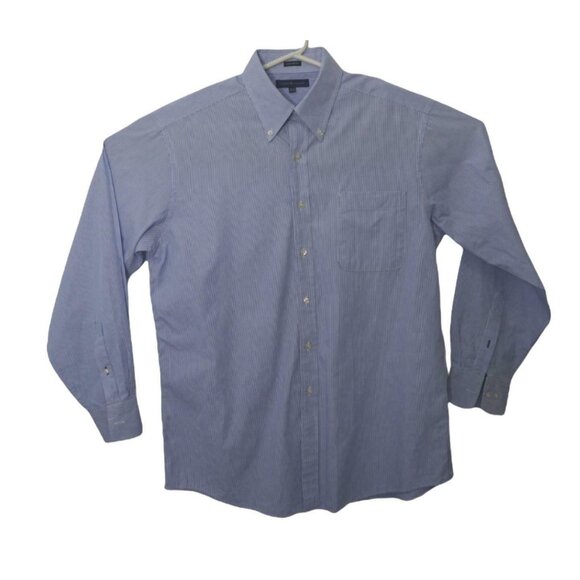 Tommy Hilfiger Button Down Dress Shirt Blue Stripes Long Sleeves Mens 16 1/2 - Picture 1 of 4